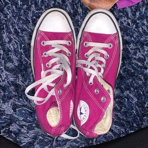Pink/purple converse high top shoes